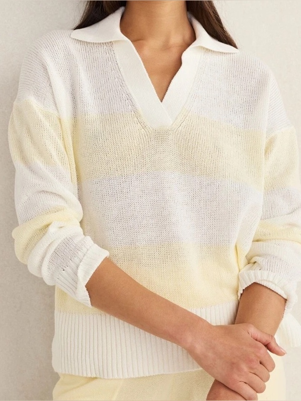 Haven Well Within Organic Cotton Linen Stripe Johnny Collar Sweater Size Small